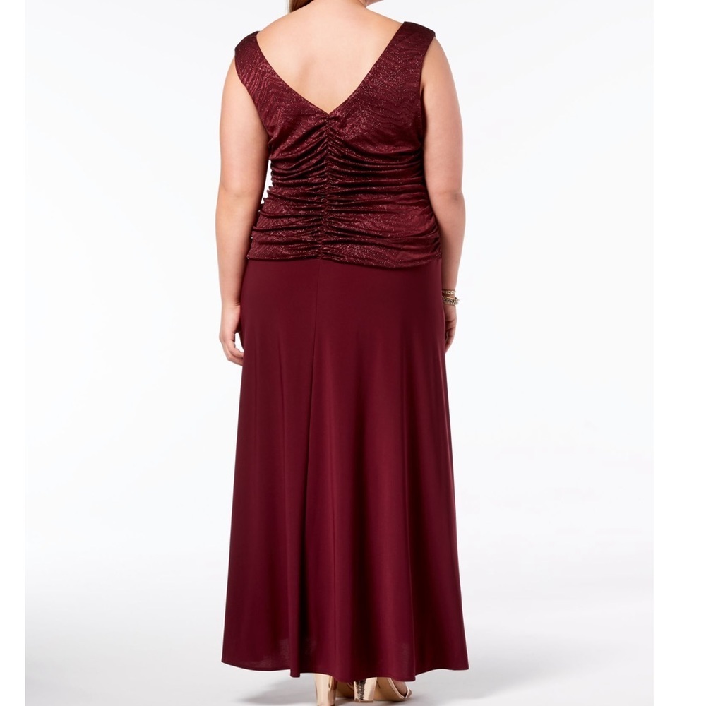 Women’s Formal Dress Plus Size 16W Maroon Glitter Ruched R&M Richards Gown Prom - Picture 2 of 4